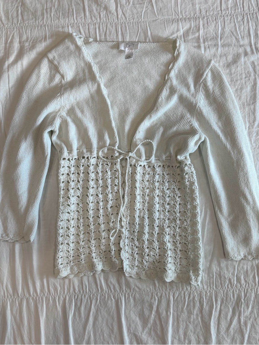 Loft Ann Taylor Vintage Front Tie Crochet Quarter Sleeve